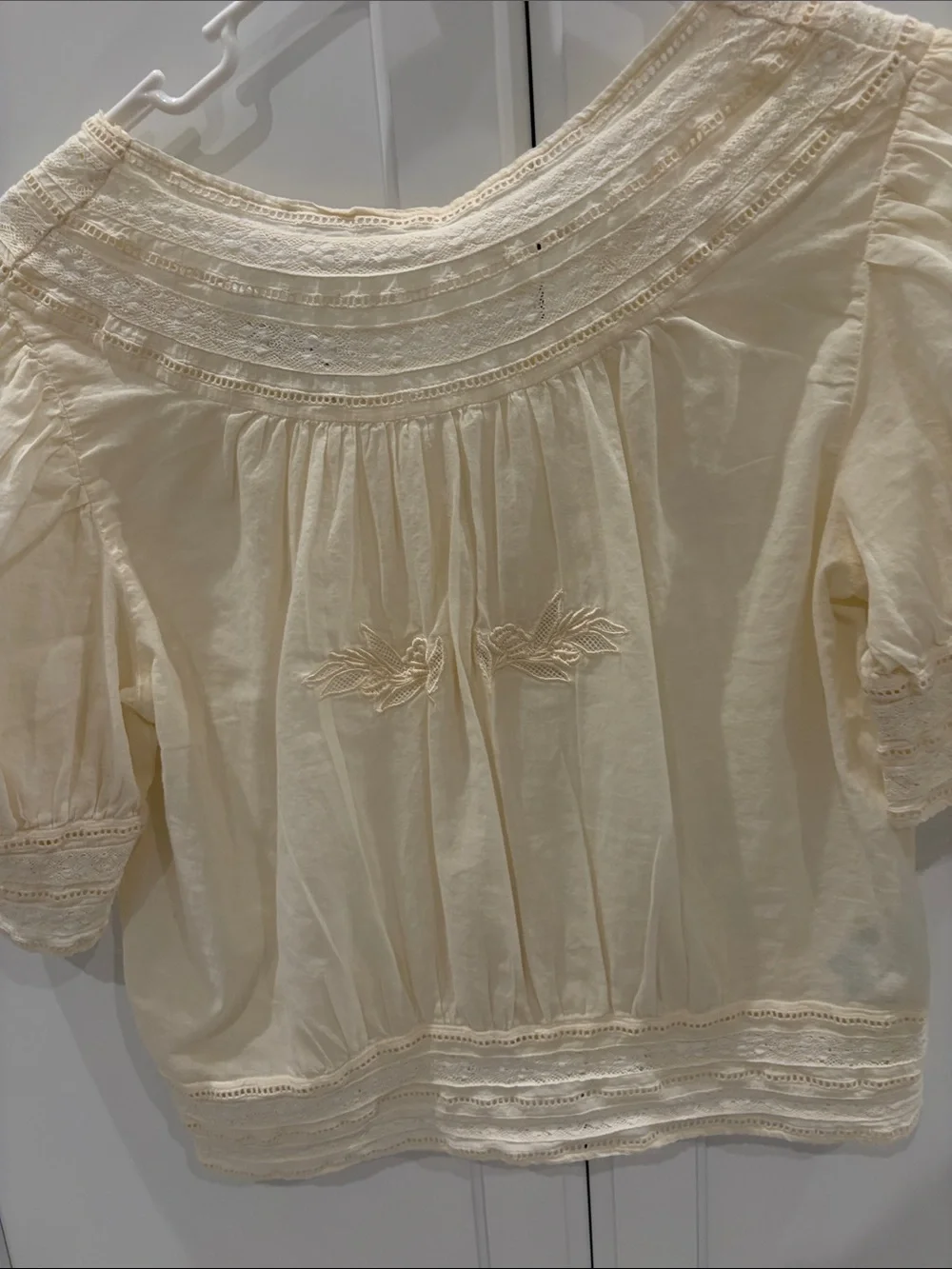 Zara Cream Embroidered Peasant Top
